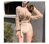 CLSDRZC Long Sleeve Swimwear Women's One Piece Swimsuit Women's High Waist Swimsuit Solid Color V-Neck Summer One Piece Swimsuit