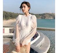 CLSDRZC One Piece Bikini Lady's Swimsuit Women Closed Light Luxury Super Fairy White Long Sleeve Lace Solid Spandex Surfer