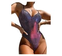 CLSDRZC One-Piece Swimsuit Women V-Neck Backless Patchwork Girl Beach Adjustable Suits Swimwear