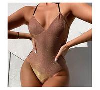 CLSDRZC One-Piece Swimsuit Women V-Neck Backless Patchwork Girl Beach Adjustable Suits Swimwear