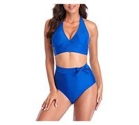 CLSDRZC Padded Push Up Bikini Set Swimsuit for Women Bow High Waist Solid Bandeau Female Bathing Suit Summer Biquini