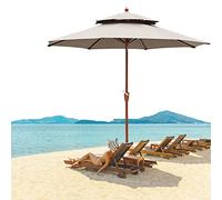 CLSDRZC Parasol Garden Outdoor Beach with Crank & Imitation Wood Iron Pole, Standing Sun Canopy Umbrella for Backyard, Balcony, Patio, Deck