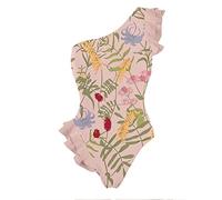 CLSDRZC Pink à Une épaule à Volants à imprimé de Maillot de Bain Floral se Maillot de Bain pour Filles Summer Beach