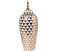 CLSDRZC Pottery Ginger Jar Home Decoration W/Lid Large Capacity Storage Bottle Flower Vase for Centerpiece Kitchen Living Room, Gold Large