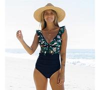 CLSDRZC Ruffle One Piece Swimsuit Off The Shoulder Swimwear Women Swimsuit Deep-V Bathing Suits Beach Wear Swim Suit