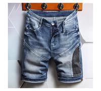 CLSDRZC Summer Men's Patchwork Denim Shorts Streetwear Cotton Stretch Regular Short Jeans Straight Pants