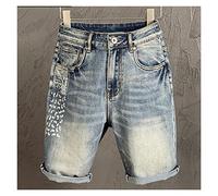CLSDRZC Summer Men's Printed Denim Shorts Regular Fit Cotton Stretch Cropped Jeans Men's Clothing