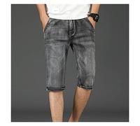 CLSDRZC Summer Men's Zipper Jeans Shorts Straight Grey Stretch Denim Shorts Men's Shorts Straight Pants