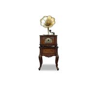 CLSDRZC Tourne-Disque, boîte à Musique Style Vintage Lecteur de Disque à Courroie en Bois Naturel avec Haut-parleurs éréo pour divertir e