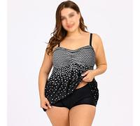 CLSDRZC Women Dot Print Ethnic Style Tankini Set Two Piece Swimsuit Plus Size Breathable Low Waist