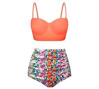 CLSDRZC Women's Swimwear Tube Tops Dot Swimsuit High Waist Bikini Summer Lace Up Split Swimsuit