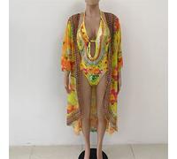 CLSDRZC Women's Two Piece Bikini Set Cover Up One Piece Swimsuit Floral Swimsuit Swimwear Beachwear