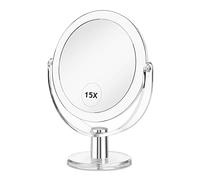 CLSEVXY Miroir de courtoisie avec Support, grossissement 1x/15x, Double Face, Miroir grossissant à 360 degrés, Miroir de Table Portable de 15 cm, Miroir de comptoir de Salle de Bain Miroir de Rasage