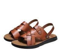 CLSQLXYJZC Sandales De Plage Pour Homme En Cuir Microfibre À Bout Ouvert | Sandales Romaines Antidérapantes Et Respirantes Pour Homme, Bride De Talon Pliable, Semelle En PU