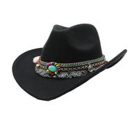 CLSSLVVBN Chapeau de Cowboy occidental creux en laine pour enfants à la mode pour enfants chapeau de Cowboy occidental classique en Polyester avec ceinture à pompon, Noir