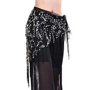 CLSSLVVBN Femme danse du ventre hanche écharpe décorations accessoires ceintures danse du ventre Costume Nylon maille fil beauté ceinture Performance, Noir argent
