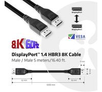 Club 3D Câble de raccordement club3D DisplayPort Fiche mâle DisplayPort, Fiche mâle DisplayPort 5.00 m noir CAC-1061 8K UHD Câble DisplayPort