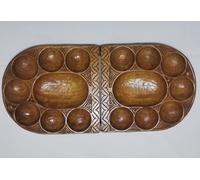 CLUB AWALE - Awalé Artisanal Portable à 14 Trous - Version camerounaise - Jeu de stratégie Authentique Africain - en Bois d'Iroko et aux graines Naturelles - 2 Joueurs de 15 à 99 Ans - 15 Min