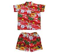 CLUB CUBANA Ensemble Chemise et Short pour Enfants Garçons Filles Slim Fit Classic Short Casual Hawaïen Floral (Age 4-5)