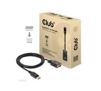 CLUB3D CAC-1012 Adaptateur Vidéo DisplayPort vers VGA (D-Sub) 2m, Connecteurs Mâle/Mâle, Résolution 1920x1080, Contacts Or, Câble Rond AWG28, RoHS/FCC/CE EMI