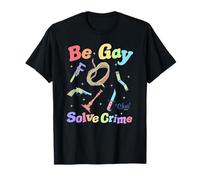 Clue Be Gay Solve Crime Colorful Weapons Distressed Style T-Shirt