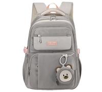 Clufar Cartable Fille Primaire CE2 Sac a Dos College Fille Kawaii Sac à Dos College Homme Femme Adolescent Leger Antivol pour Scolaire Ecole Voyage,Gris