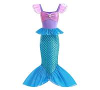 Clundoo Deguisement Sirène Fille, Robe de Princesse Costume Siren, Déguisement Ariel la Petite Sirène avec Accessoires de Sirène pour Enfant Fille, Anniversaire Fete Halloween Carnaval (110cm)