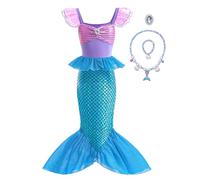 Clundoo Deguisement Sirène Fille, Robe de Princesse Costume Siren, Déguisement Ariel la Petite Sirène avec Accessoires de Sirène pour Enfant Fille, Anniversaire Fete Halloween Carnaval (140cm)