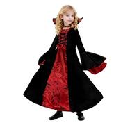 Clundoo Deguisement Vampire Fille, Halloween Costume Vampire Enfant Gothique Robe, Costume Royal de Vampire Deluxe Set, pour Carnaval Halloween Mardi Gras Fête Dracula Cosplay Party