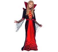 Clundoo Deguisement Vampire Fille, Halloween Costume Vampire Enfant Gothique Robe, Costume Royal de Vampire Deluxe Set, pour Carnaval Halloween Mardi Gras Fête Dracula Cosplay Party(L)