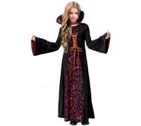 Clundoo Deguisement Vampire Fille, Halloween Costume Vampire Enfant Gothique Robe, Costume Royal de Vampire Deluxe Set, pour Carnaval Halloween Mardi Gras Fête Dracula Cosplay Party (S)