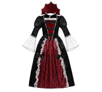 Clundoo Deguisement Vampire Fille, Halloween Costume Vampire Enfant Gothique Robe, Costume Royal de Vampire Deluxe Set, pour Carnaval Halloween Mardi Gras Fête Dracula Cosplay Party(XL)