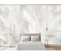 CLVIUJLBKLKSDD Papier Peint 350x250cm Panoramique Plumes 3D Tapisserie Murale Motif Chinois Fond Mural Décoratif De Plumes Blanches Salon Chambre Adulte Enfant Zen Poster Geant Mural