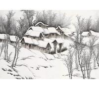 CLVIUJLBKLKSDD Papier Peint Panoramique 3d Paysage De Montagne Enneigée 300cmx256cm Grands Arbres Forêts Villages Et Nature En Noir Et Blanc Tableaux Muraux Tapisserie Chambre Salon Décoration Murale