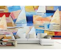 CLVIUJLBKLKSDD Papier Peint Panoramique 3d Voilier Abstrait 200cmx140cm Peintures À L'Huile Colorées Représentant Des Mers Et Des Voiliers Tableaux Muraux Tapisserie Chambre Salon Décoration Murale