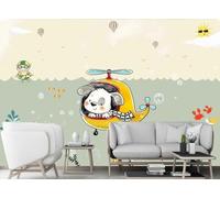 CLVIUJLBKLKSDD Papier Peint Panoramique Chiot Dessin Animé 350cmx250cm Chambre D'Enfant Avec Avion Et Monde Sous-Marin Tableaux Muraux Tapisserie Chambre Salon Décoration Murale