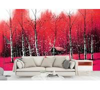 CLVIUJLBKLKSDD Papier Peint Panoramique Feuilles D'Érable Tropical 250cmx175cm Peinture À L'Huile Romantique Représentant Une Forêt Rouge Et Des Oiseaux Volants Tableaux Muraux Tapisserie Chambre Sa