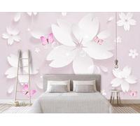 CLVIUJLBKLKSDD Papier Peint Panoramique Fleurs Magnolia Blanches 400cmx280cm Motifs Floraux En Relief Tableaux Muraux Tapisserie Chambre Salon Décoration Murale