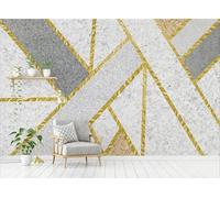 CLVIUJLBKLKSDD Papier Peint Panoramique Lignes Doré 430cmx300cm Textures Géométriques Abstraites En Marbre Tableaux Muraux Tapisserie Chambre Salon Décoration Murale