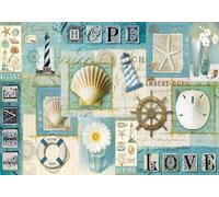 CLVIUJLBKLKSDD Papier Peint Panoramique Méditerranée Bleue 430cmx300cm Phare En Coquillage Tableaux Muraux Tapisserie Chambre Salon Décoration Murale