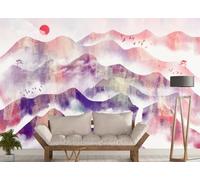 CLVIUJLBKLKSDD Papier Peint Panoramique Nature Montagnes 300cmx210cm Paysage Aquarellé De Style Chinois Avec Des Oiseaux Tableaux Muraux Tapisserie Chambre Salon Décoration Murale