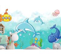 CLVIUJLBKLKSDD Papier Peint Panoramique Océan Bleu 400cmx280cm Dauphin Sous-Marin Pour Chambre D'Enfant Tableaux Muraux Tapisserie Chambre Salon Décoration Murale