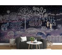 CLVIUJLBKLKSDD Papier Peint Panoramique Paysages Nature 350cmx250cm Animaux De Bande Dessinée Nocturnes En Noir Et Blanc Tableaux Muraux Tapisserie Chambre Salon Décoration Murale