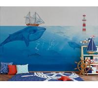 CLVIUJLBKLKSDD Papier Peint Panoramique Soie Sur Mesure 3D Motif Chinois Paysage Minimaliste Bande Dessinée Baleine Mer Fond Mur 350x250cm, Zen Poster Geant Mural