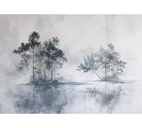 CLVIUJLBKLKSDD Papier Peint Panoramique Soie Sur Mesure 3d Nature Paysage Encre De Montagne Noir Et Blanc Grand Arbre Océan Fond Mur 350x250cm Salon Chambre Adulte Enfant Zen Poster Geant Mural