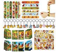 Clvsyh Set de Cadeaux pour Fête d'Anniversaire des Enfants, 86 Pièces Lion Thème de Bande Dessinée Cadeaux avec Bracelets Slap, Porte-Clés, Sacs Cadeaux, Autocollants pour Fête des Enfants