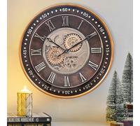 CLXEAST 24 inch Wall Clock with Moving Gears,Oversized Large Industrial Steampunk Clock, Antique Gold Metal Roman Numeral Wall Clocks for Farmhouse Living Room Decor
