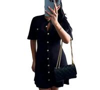 CLXLYU Robe Pull Robe Pull Elegant Gestricktes Mini -Kleid Frauenknopf Fit Gerippte Pullover Kleid Urlaub Party Outfit-Schwarz-M