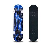 CLYCTIP Skateboard complet de 78,7 x 20,3 cm, planche en bois d'érable à 8 couches, double coup de pied, planche à roulettes standard pour enfants, adolescents, adultes, débutants (bleu)