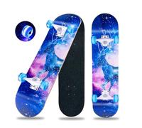 CLYCTIP Skateboards, 78,7 x 20,3 cm - Skateboard complet pour débutants, 8 couches en érable concave cruiser, trick, pour adolescents et adultes (bleu-L)